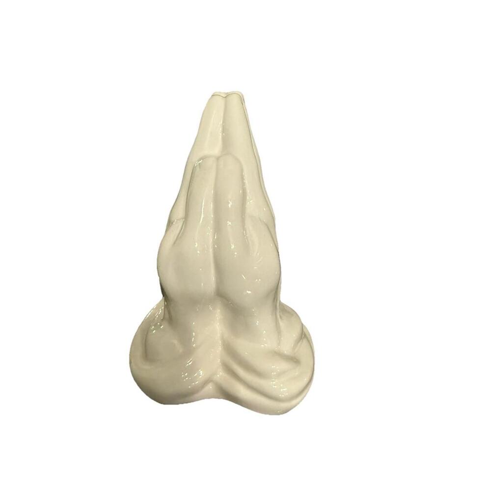 Vintage white "Praying Hands" Figurine Ceramic Pottery Statue; religious decor